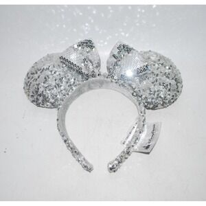 Authentic Disney Parks Silver Sequin Mickey Ears – Used, Good Condition